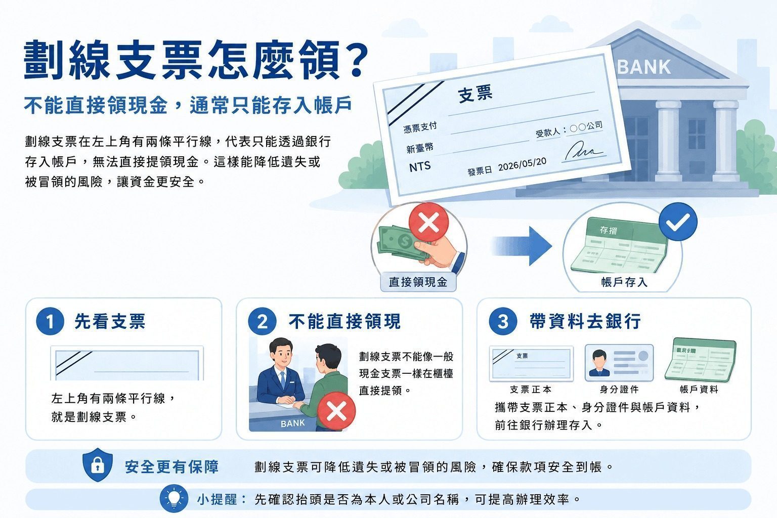 劃線支票怎麼領？可以直接領現金嗎？