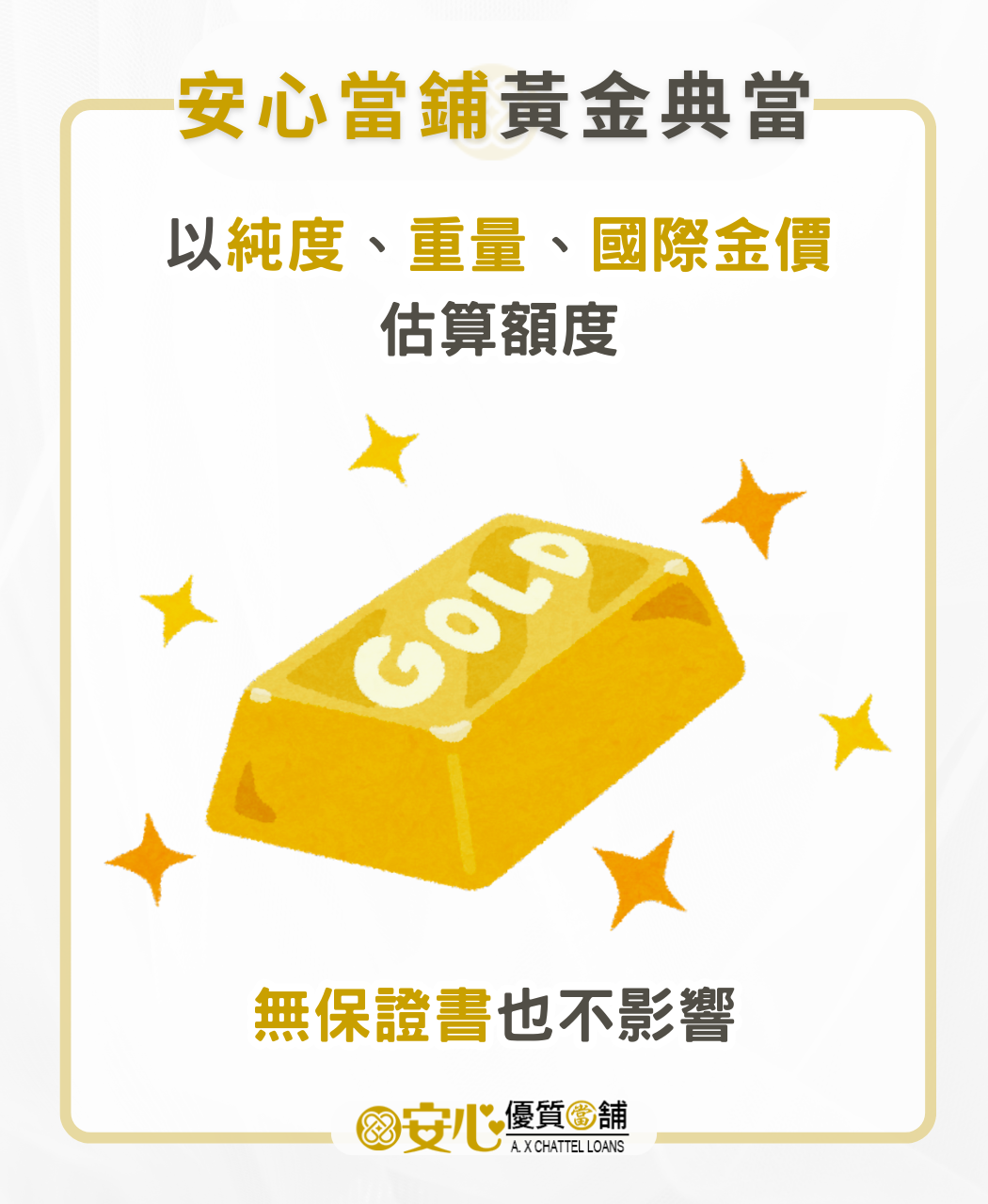 安心當舖黃金典當依據包含重量純度與當日金價